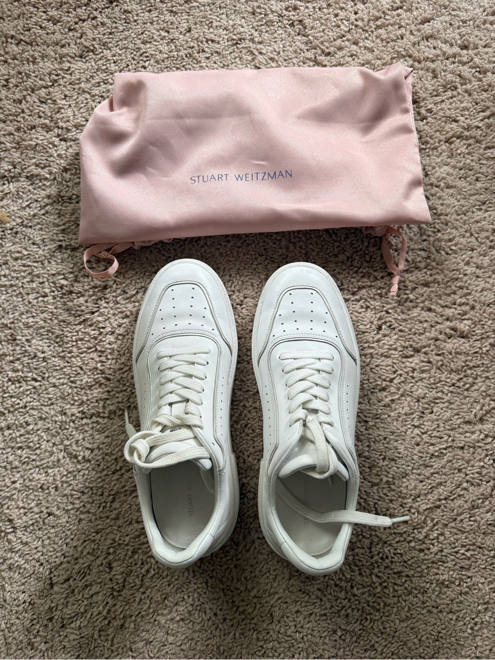 Stuart Weitzman White Leather Lace-Up Sneakers